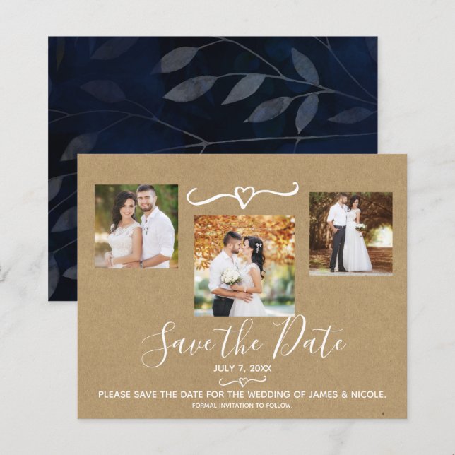 Folhas de Azul Rústico para Casamento Foto Save th (Frente/Verso)