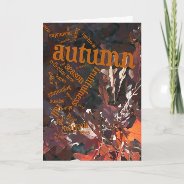 Folhas de Carvalho Vermelho e Cartão de Ação de Gr (Frente)