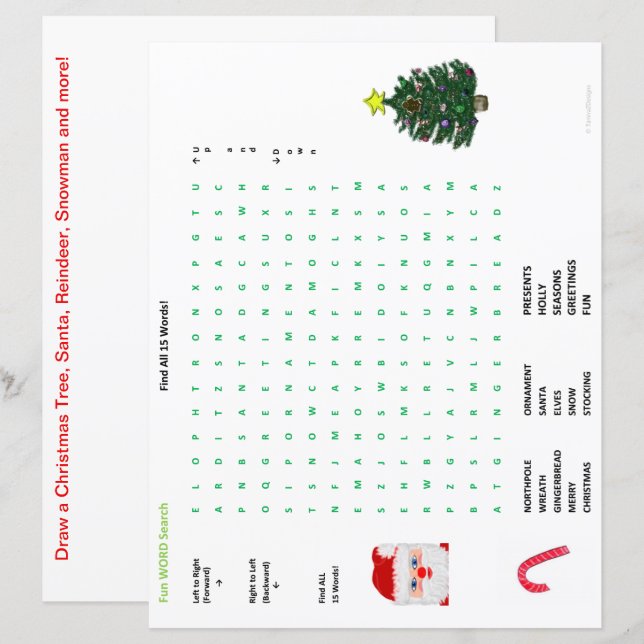 Folhas de Desenho de Procura de Palavras de Natal  (Frente/Verso)
