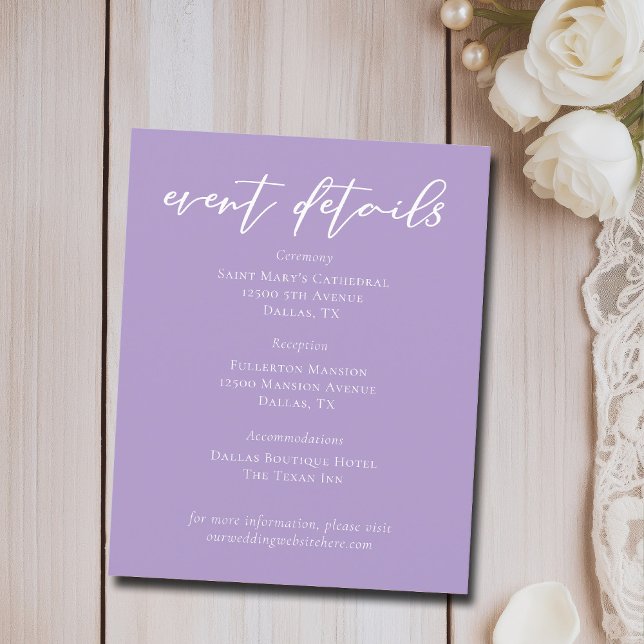 Folhas de Detalhes do Evento de Casamento Roxo Lil (Criador carregado)