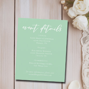 Folhas de Detalhes do Evento de Casamento Verde da