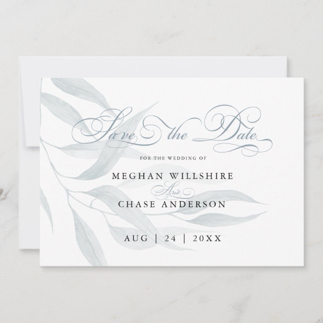 Folhas de Eucalipto Azul Dusty em Branco (Frente)