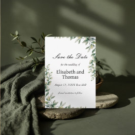 Folhas de eucalipto botânico salvam cartão de data