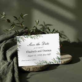 Folhas de eucalipto botânico salvam cartão de data