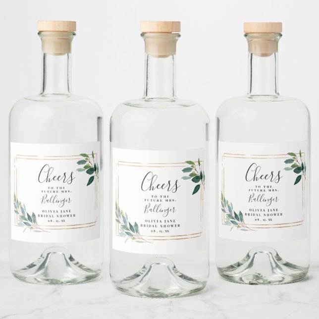 Folhas de Eucalipto em Verde com Moldura Dourada  (Garrafas)