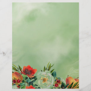 Folhas de Fruta e flores de aquarela
