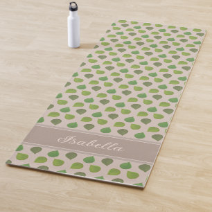 Folhas de Jade Tree & Nome no Tapete de Yoga Bege