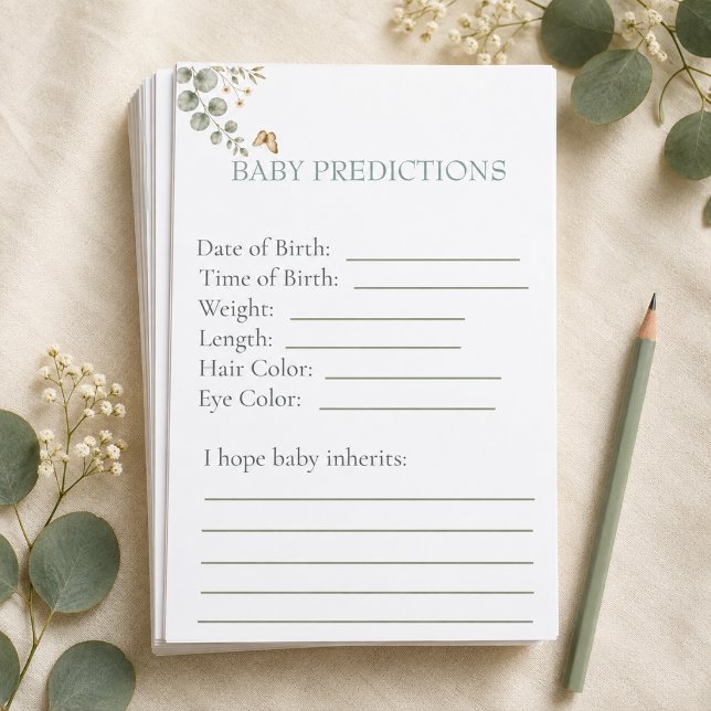 Folhas de jogo de previsões para chá de bebê Woodl (Woodland Bunny Baby Shower Predictions Game Sheets)