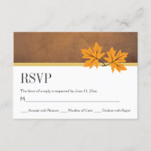 Folhas de laranja no papel marrom casamento RSVP
