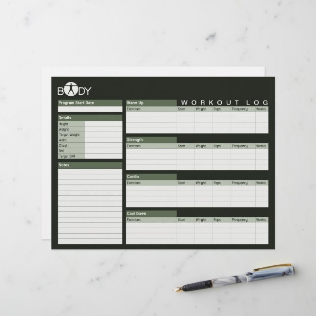 Folhas de Log de Workout Pessoal da Malhação de Ma (Frente/Verso In Situ)