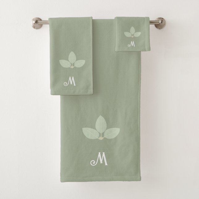 Folhas de Louro e Monograma no Conjunto de Toalhas (Insitu)