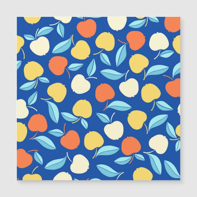 Folhas de maçãs, fundo azul, padrão sem costura. (Frente)