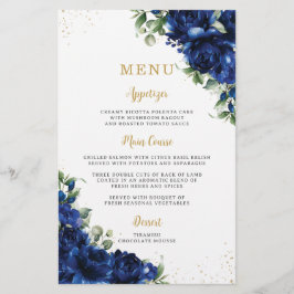 Folhas de Menu de Flores Rosas Azul Real