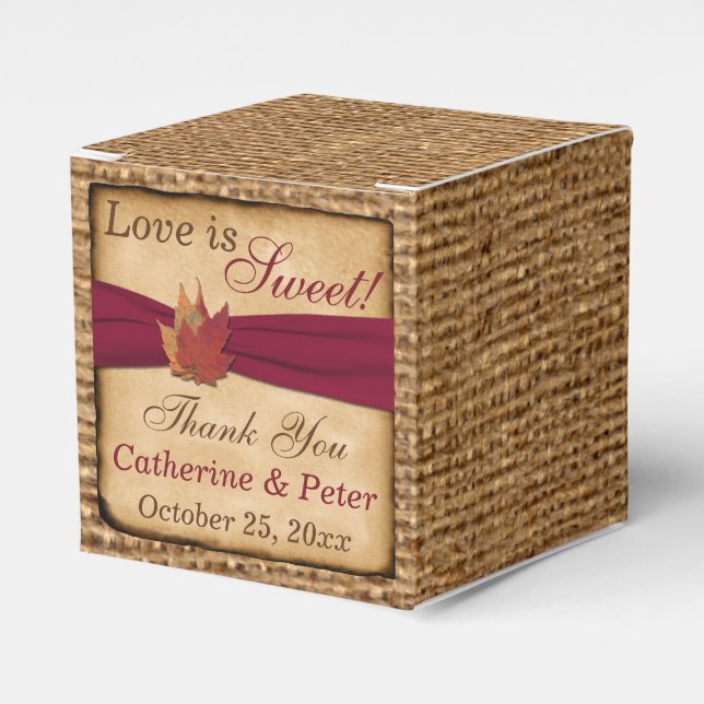 Folhas de Outono, Caixa de Favor em Faux Burlap -  (Frente)