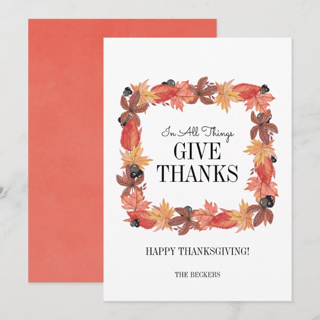 Folhas de outono dão Cartão de Ação de Graças aos  (Frente/Verso)