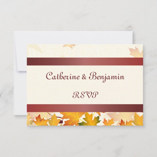 Folhas de outono do ouro com RSVP de Casamento Ver (Frente)