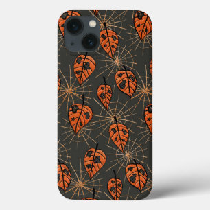 Folhas de outono e teias de aranha do Halloween