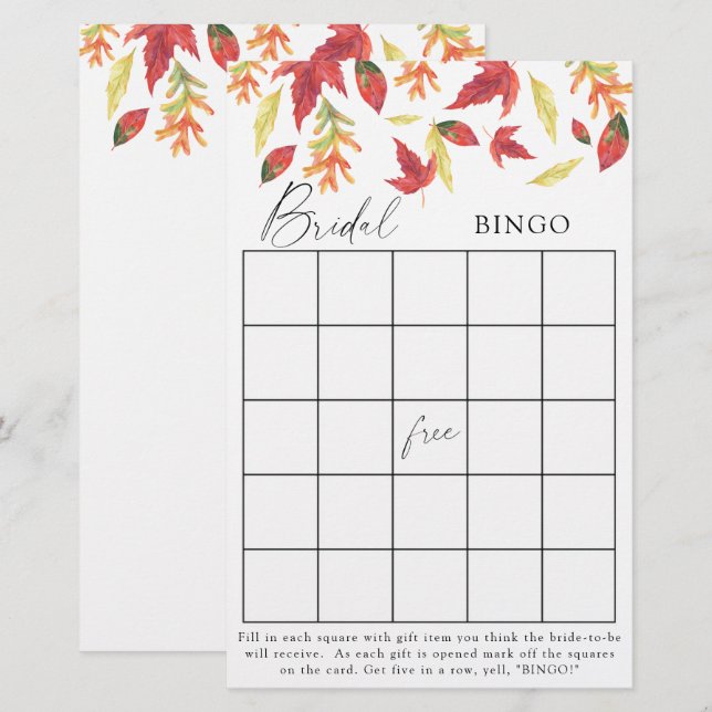 Folhas de outono - jogo de bingo Chá de panela (Frente/Verso)