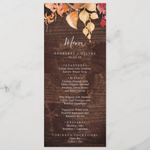 Folhas de outono Menu Rustic Brown Wood Weding