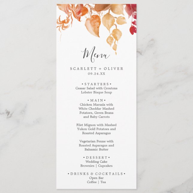 Folhas de outono | Menu White & Burgundy Wedding (Frente)