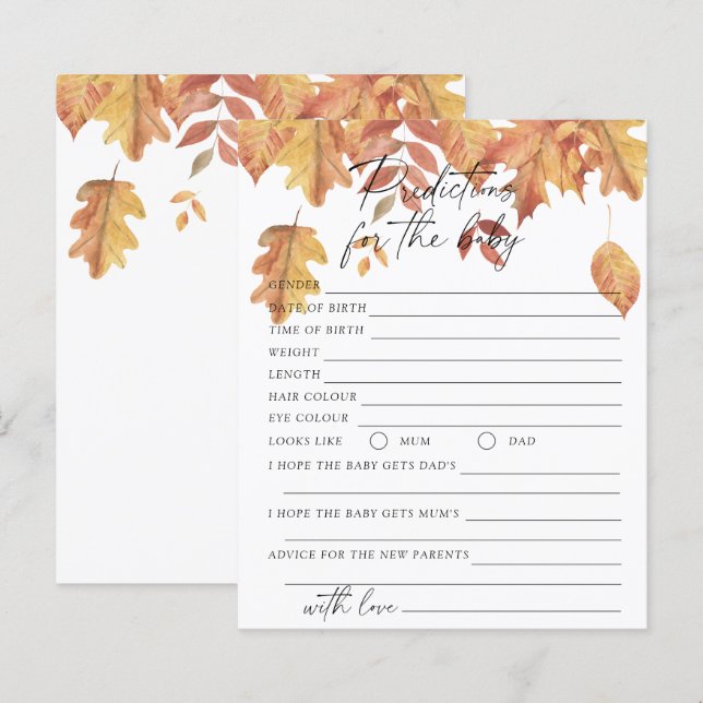 Folhas de outono - Previsões de bebês e conselhos (Frente/Verso)