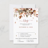 Folhas de Outono Rústico Casamento no Campo RSVP C