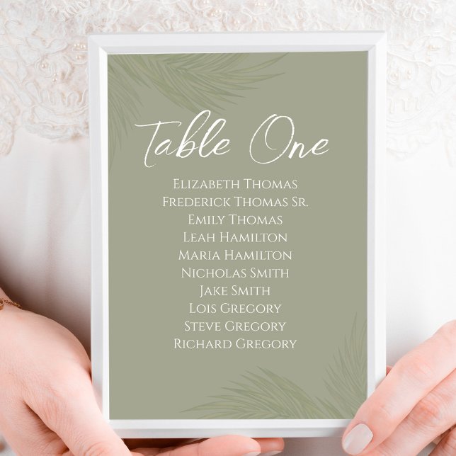 Folhas de Palma Verde Numeradas de Casamento Elega (Tropical Wedding Table Number Sign with tropical palm leaves. )