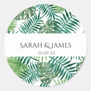 Folhas de palmeira tropicais etiqueta Wedding