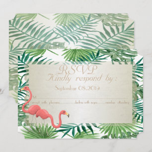 Folhas de Palmeira Tropicais,Flamingos  Cartão de 