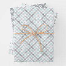 Folhas de Papel de Embrulho Xadrez Verde Menta e C