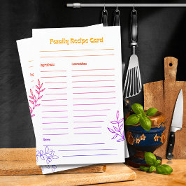 Folhas de Papel de Receitas da Sua Família