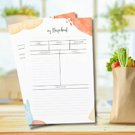 Folhas de Papel de Receitas da Sua Família