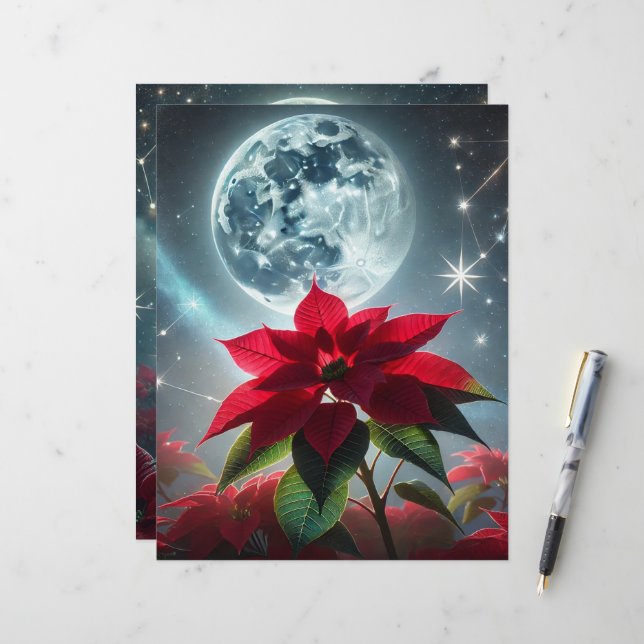 Folhas de Papel Escritivo Moonlit Poinsettia (Frente/Verso In Situ)