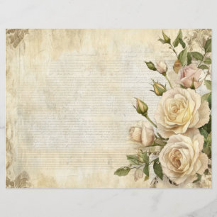 Folhas de papel rosas brancas florais vintage anti