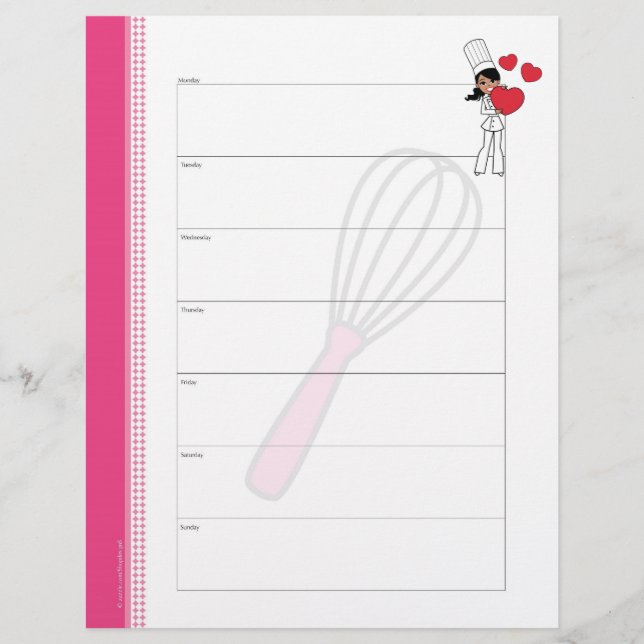 Folhas de Planejador Semanais para Bakers e Cooks (Frente)