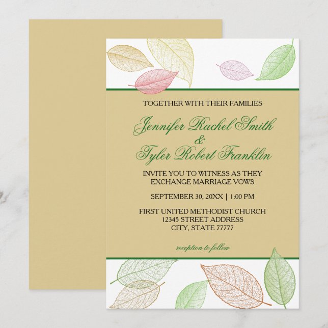 Folhas de queda translúcidas - Convite de casament (Frente/Verso)