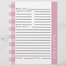 Folhas de receitas de Xadrez rosa e branca