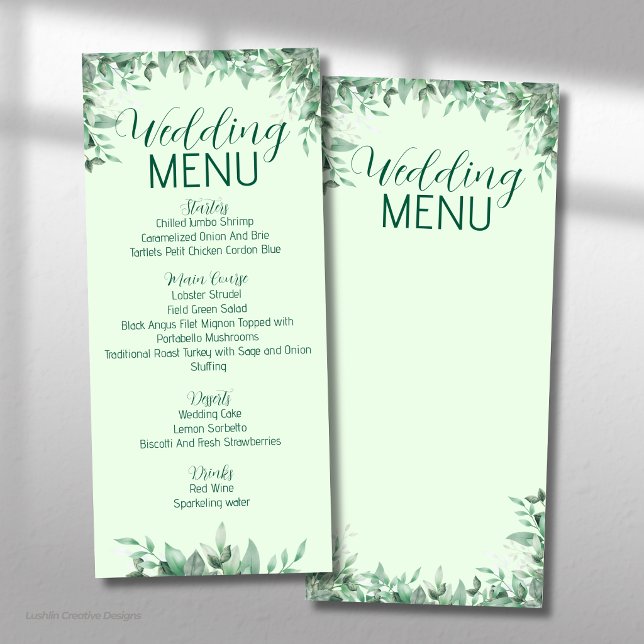 Folhas de Sage Greenery Menu Plano de Casamento (Criador carregado)