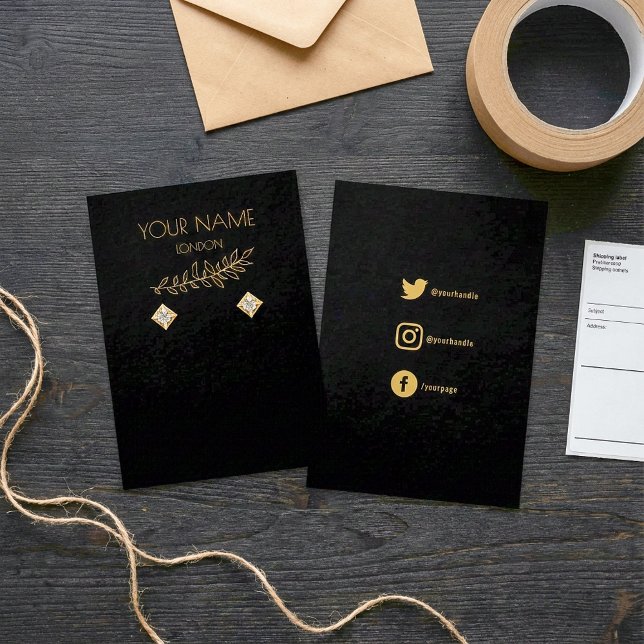 Folhas Douradas, cartão de exibição de brinco (Gold leaves, earring display card.)