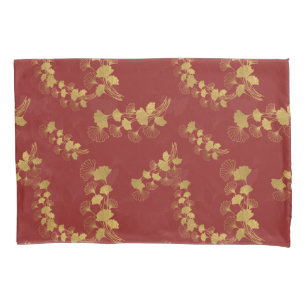 Folhas Douradas de Gingko Balboa no fundo vermelho