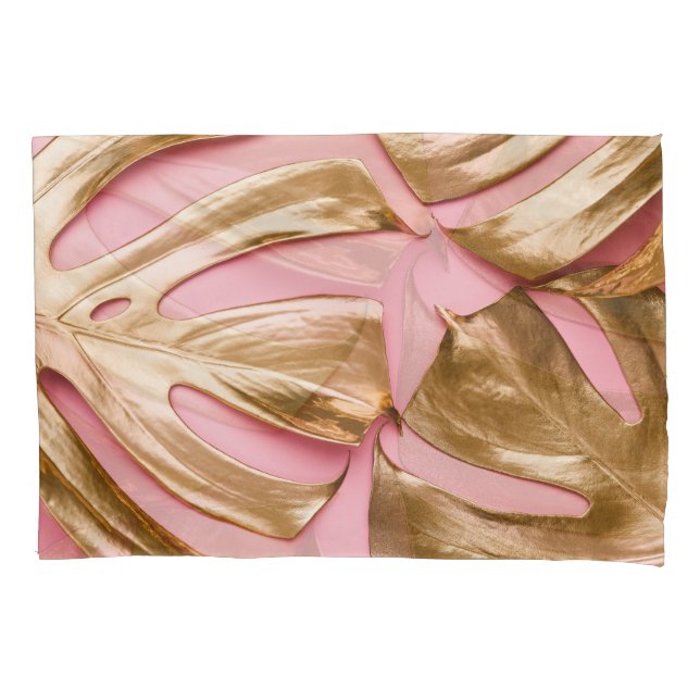 Folhas Douradas de Monstera: Pastel Rosa. (Frente)