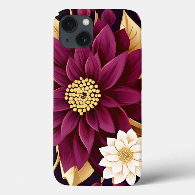 Folhas Douradas E Florais De Borgonha Negra (Verso)
