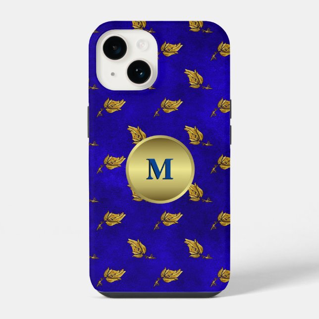 Folhas Douradas em Veludo Azul Monogramadas (Verso)