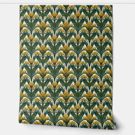 Folhas e flores tropicais verdes e Douradas