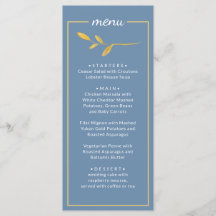 Folhas elegantes. Menu de Casamento Azul Simples