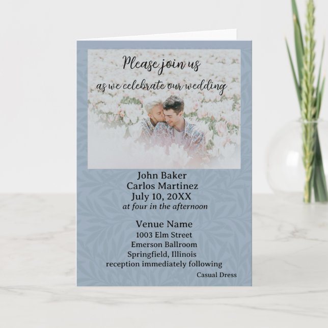 (Folhas em azul empoeirado dobradas) Convite (Frente)