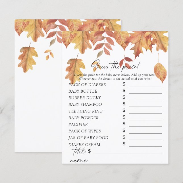 Folhas em queda - Adivinha o jogo de preços (Frente/Verso)