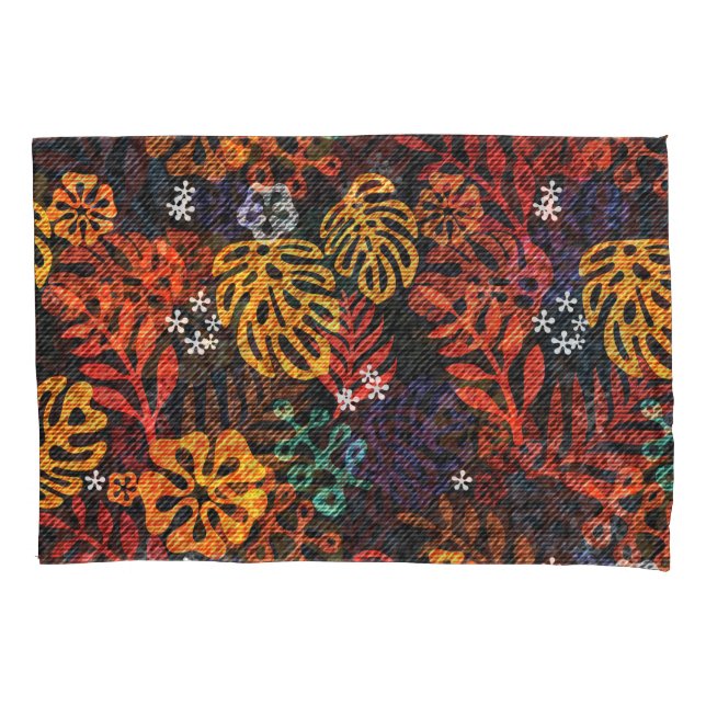 Folhas exóticas em denim, impressão sem costura. (Frente)