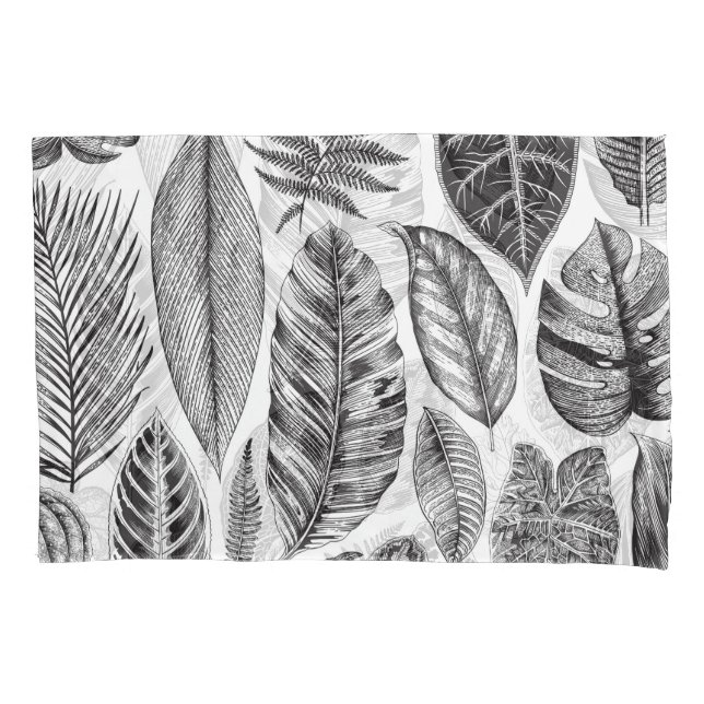 Folhas exóticas, preto e branco floral vintage. (Frente)