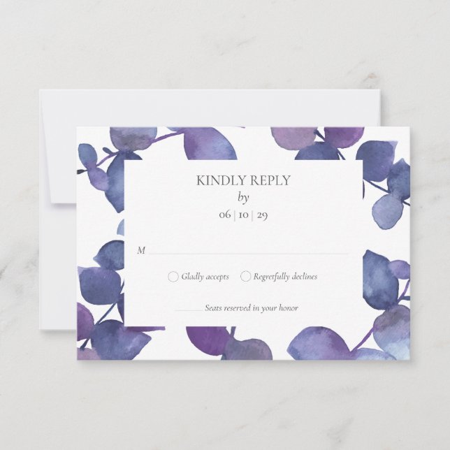 Folhas Florais de Eucalipto Azul Roxo RSVP (Frente)